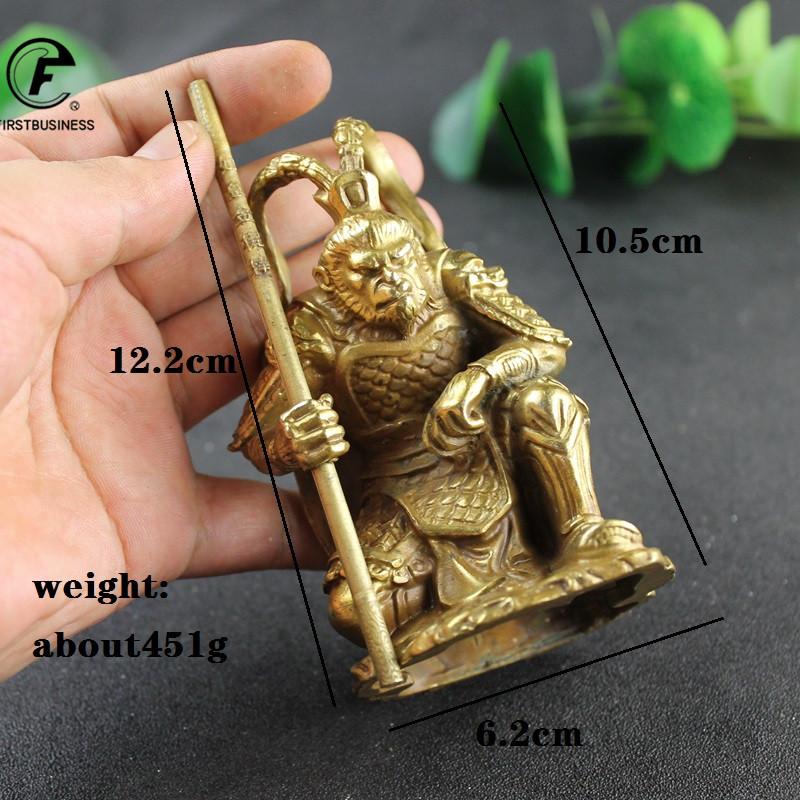 Antique Gold Brass SunWuKong Monkey King Figurines Retro Office Desktop Decoration Miniature Car Ornament Bronze Home Decor