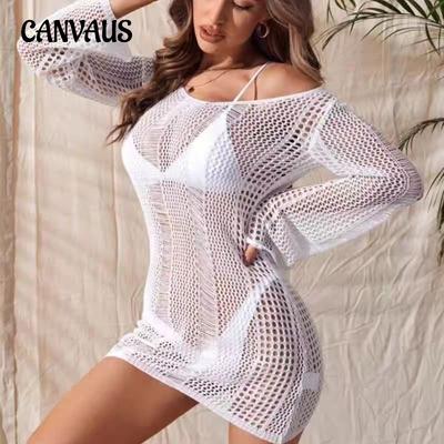 Summer Women's Beach Cover-up Hollow Knit Long Sleeve Backless Sunscreen Bikini Swimsuit Sexy Cover-ups