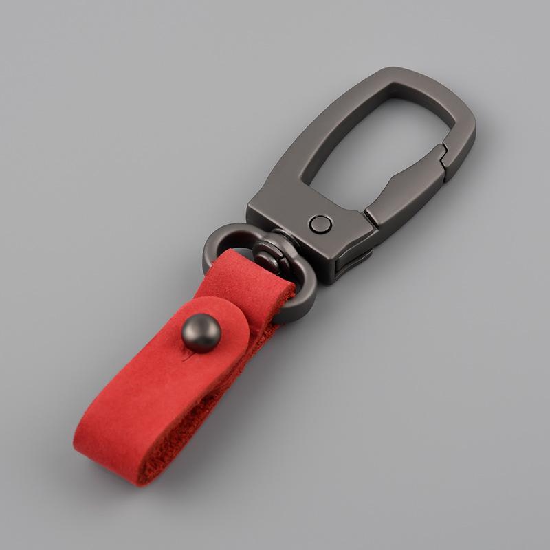 The First Layer of Cowhide Keychain Pendant Simple Car Metal Keychain Buckle Head Keychain