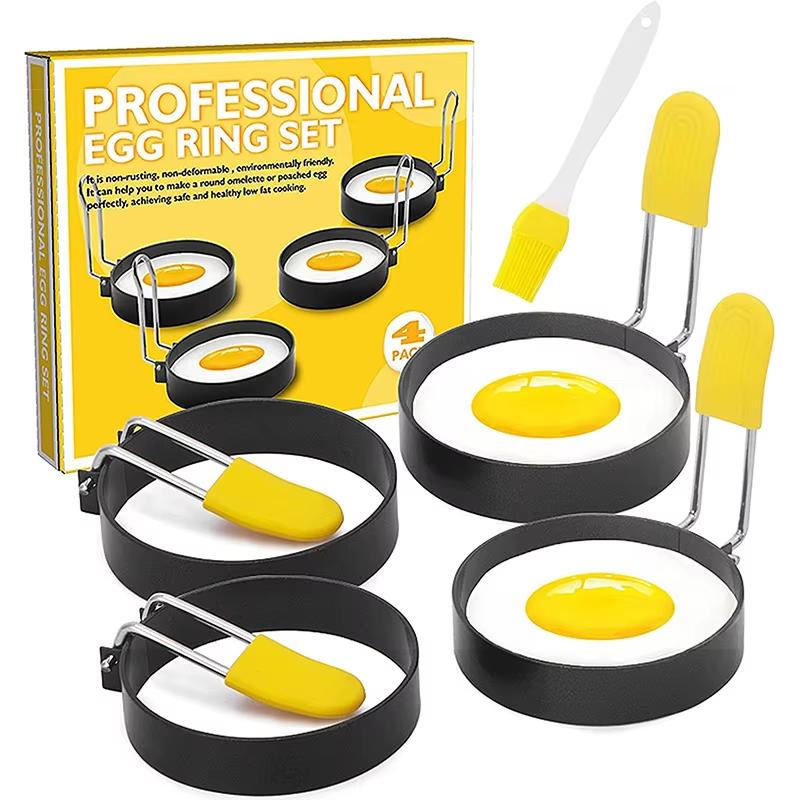 Round Egg Rings Set Stainless Steel Egg Shaper Mold with Silicone Anti-scald Handle Nonstick Egg Cooker Ring for Frying Eggs