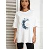 Übergroßes T-Shirt mit blauem floralem Halbmond-Print "HELLO DARKNESS" Künstlerisches dunkles ästhetisches Oberteil