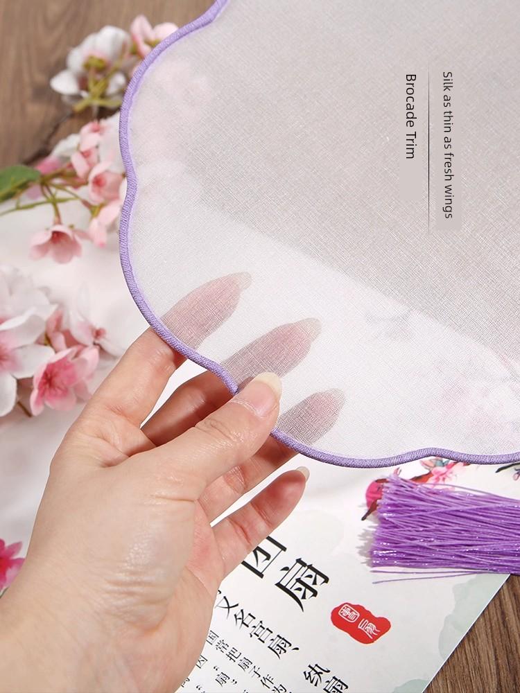 Light Colorful Real Silk Circular Fan Blank Transparent Meticulous Painting Hand-Painted Fan Ancient Style Han Chinese Clothing Props Decals Embroider