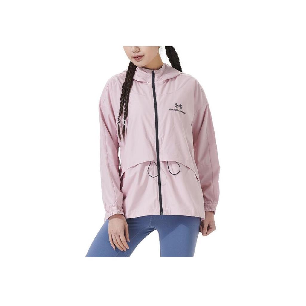 Under Armour Rush Series Printed Logo Zip-Up Hooded Sports Jacket Women jackets Pink 1369848-676