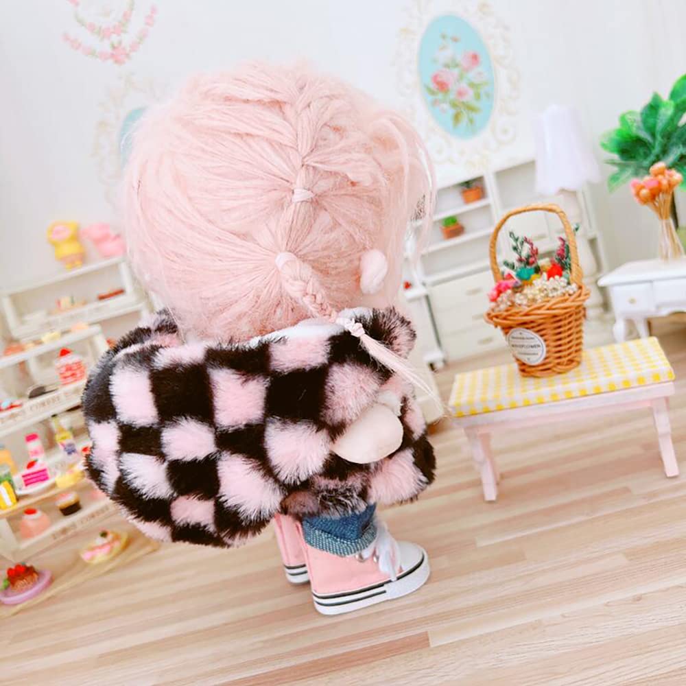 Niannyyhouse 20cm Doll Clothes Cotton Doll Clothes Top Shorts Set Checkered Jacket Jeans Doll Baby Clothes for Stuffed Animals + 2-Piece Dress-Up