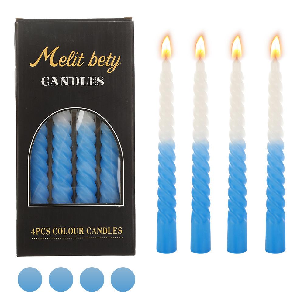 

Gradient Morandi Color Threaded Long Rod Candle Home Non-romantic Wedding Spiral Candlestick Rod Wax 20 thread (blue and white)