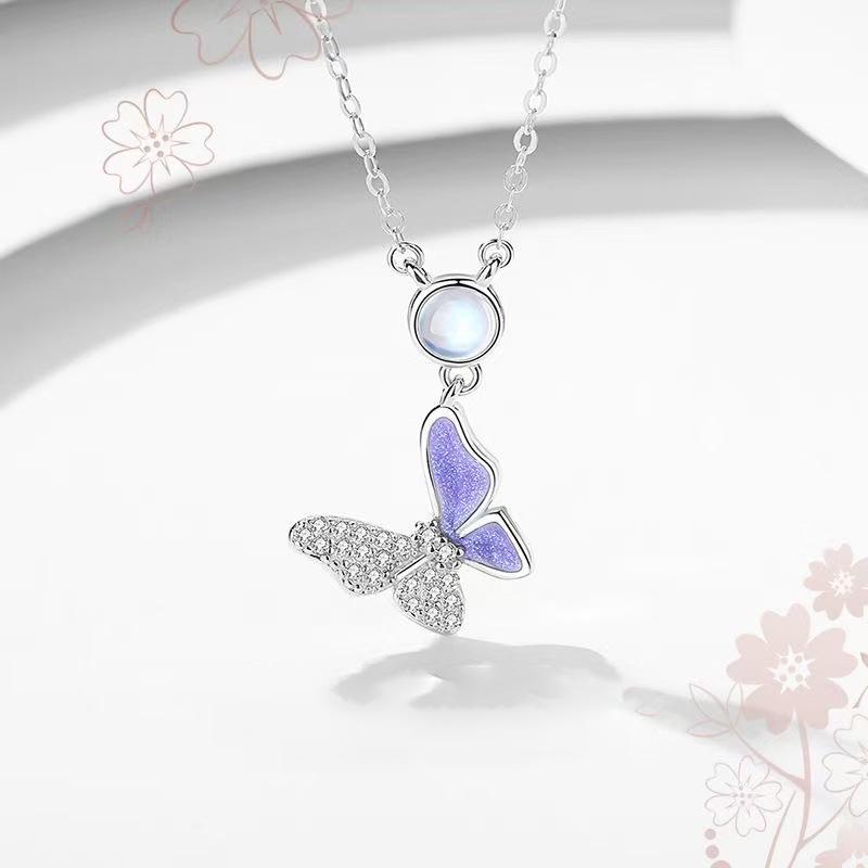 Elegant Moonstone Butterfly Necklace - Women's Luxury Design, Perfect Birthday Gift for Best Friend