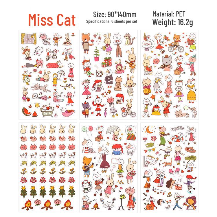 Korean Cartoon Animal Transparent PVC Stickers for Diaries and Baby Growth Journals