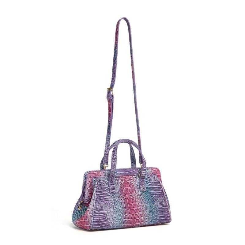 Винтажная женская сумка кроссбоди с ручкой, разноцветный узор крокодиловой кожи, Brahmin фиолетовый