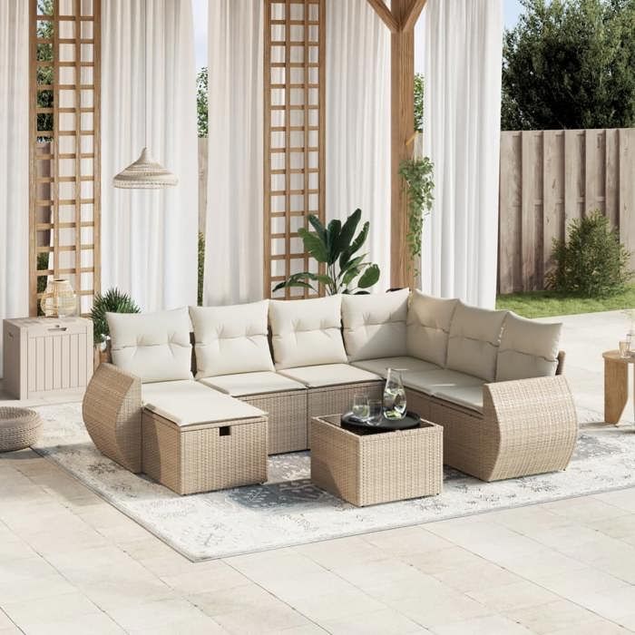 VidaXL Salon de Jardin avec Coussins 8 pcs, Canapés de Terrasse, Ensemble de Meubles de Patio, Mobilier d'Extérieur, Beige 3264154