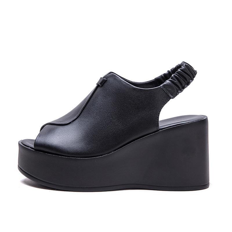 

Стильные кожаные босоножки на платформе для женщин с открытым носком, модная летняя обувь 35 чёрный