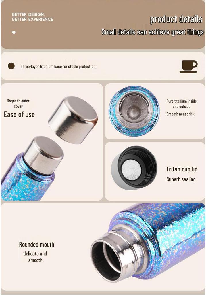 Pure Titanium Insulated Magnetic Suction Tea Cup with Double Lid – For Men and Women, Stylish Design, Tea-Water Separation, Premium Gift