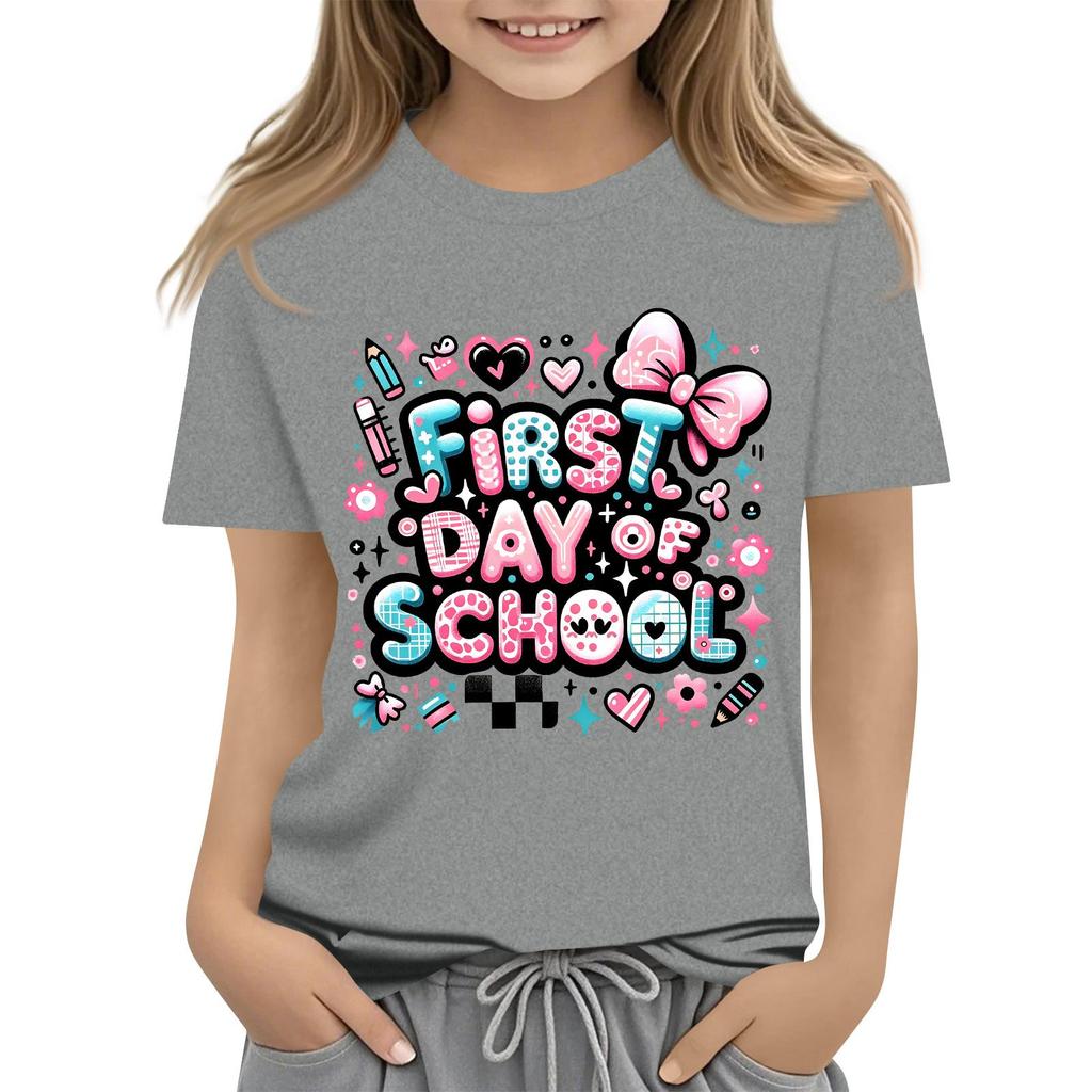 Children's Casual and Fashionable Round-Neck Printed Short-Sleeve Top for Back-to-School
