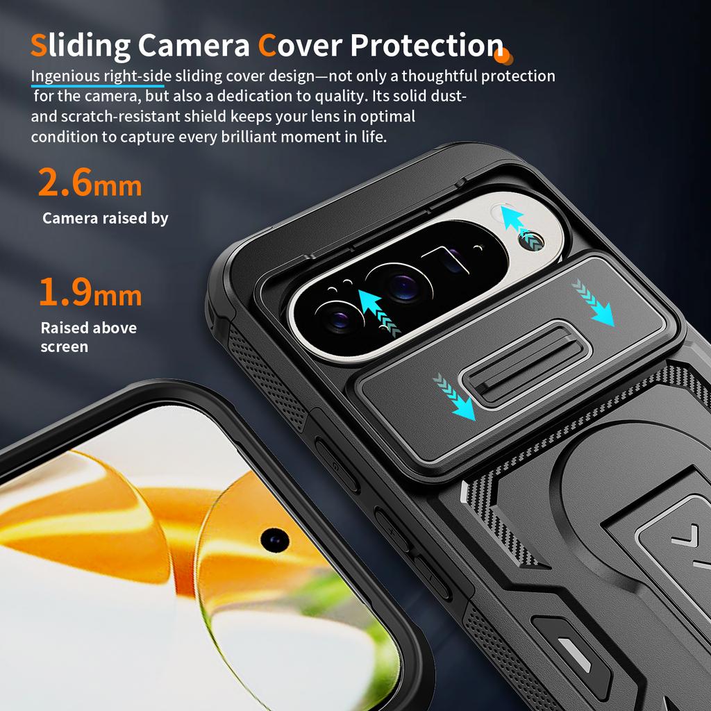 Sliding Camera Lens Cover Shockproof Kickstand Case For Google Pixel 9 10 Pro XL TPU Frame Hard Plastic Phone Cases Coque Fundas