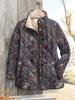Women's Tropical Leaf Print Quilted Jacket Stand Collar Button Down Contrast Trim Casual Coat