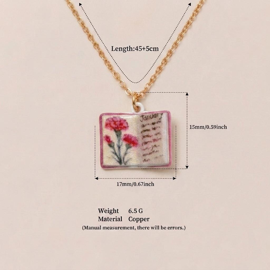 Retro Copper Heart Necklace For Ladies With Dainty Book Charm And Melodic Elements