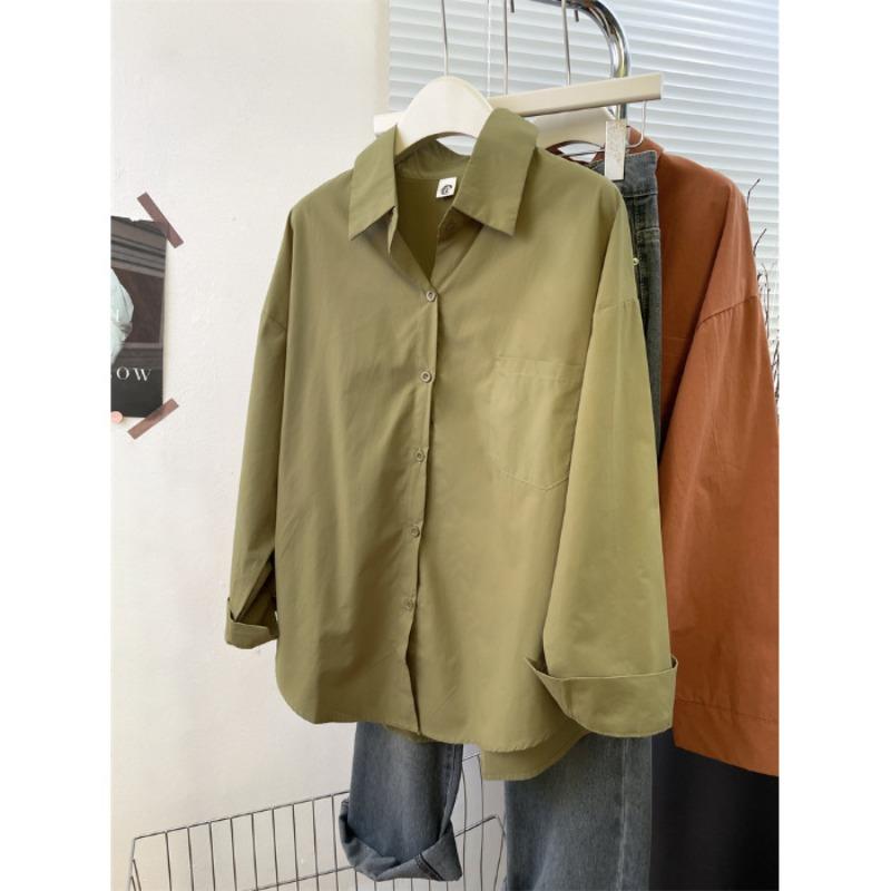 

Рубашка из чистого хлопка Wind Shot женская новая однотонная повседневная свободная рубашка с длинным рукавом XL хаки
