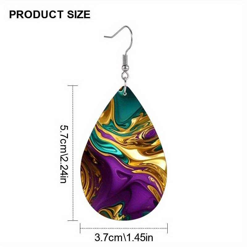 2 Paar Gold Lila Wasserwellen Tropfenform Abstrakte Lederohrringe Modische Ohrringe Feiertagsgeschenke für Freunde Party Modeaccessoires
