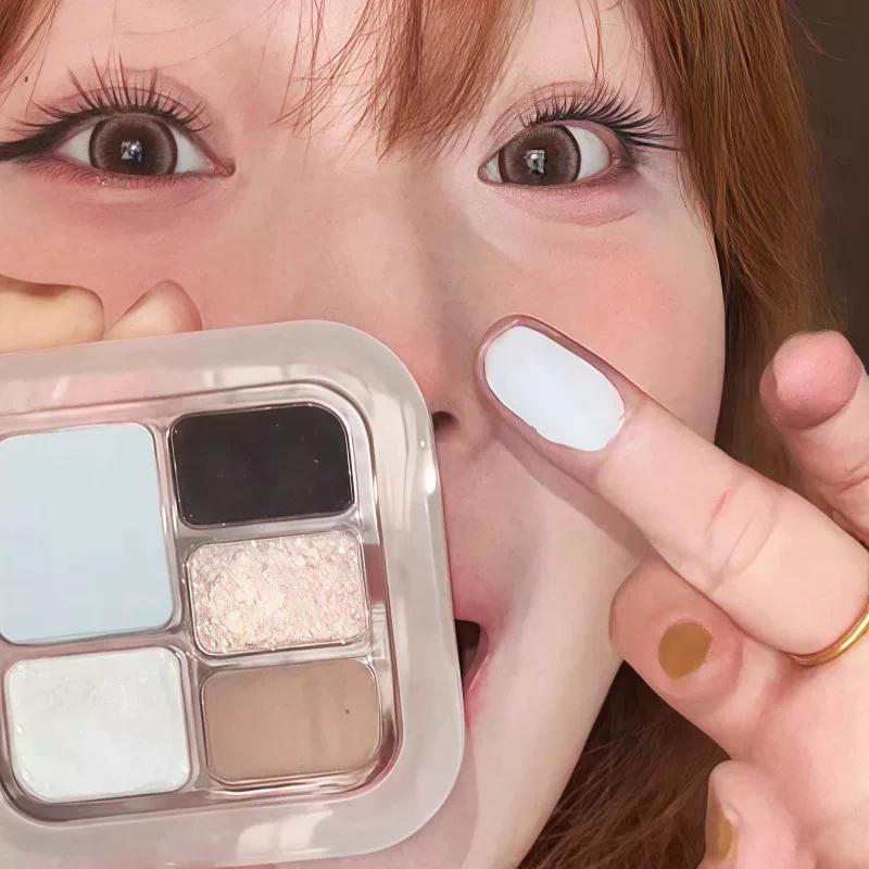 Blue and Black Diamond in the Debris Smoky Makeup! Five Colors Eye Shadow Plate Matte Shimmer Cement Gray Earth Color Makeup 2025 New Arrival