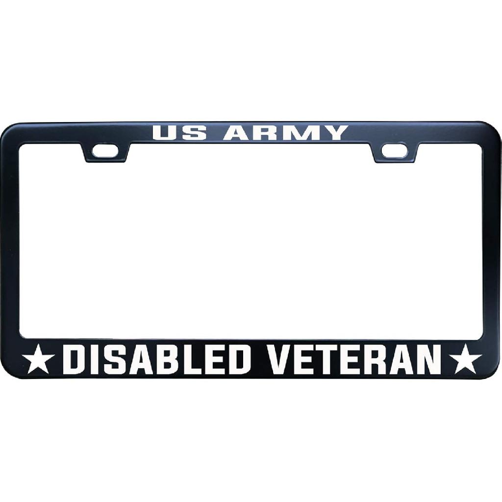 US Army Disabled Veteran License Plate Frames - Metal Car Tag Sign For Women/Men, Standard 6X12 2-Hole And Screws Fits US & Canada