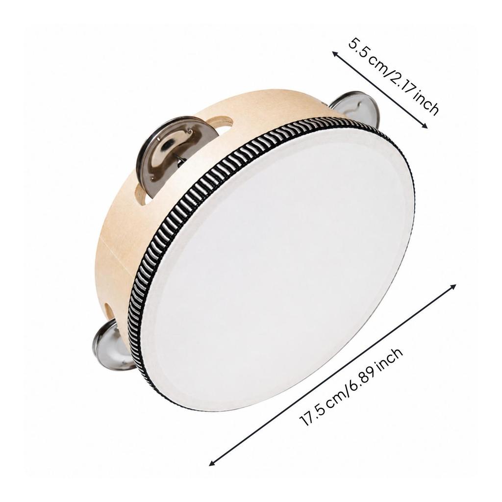 Single Drumhead Tambourine with Metal Discs Educational Compact