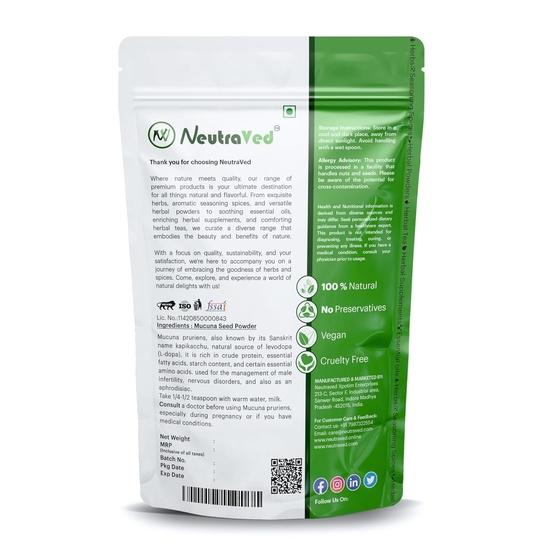 NeutraVed Kaunch Beej Powder, Konch Seed (200 Grams), Kala Koch ke Beej, Mucuna Pruriens, Velvet Beans, Kapikachhu, Cowitch, Cowhage- 200 Gm