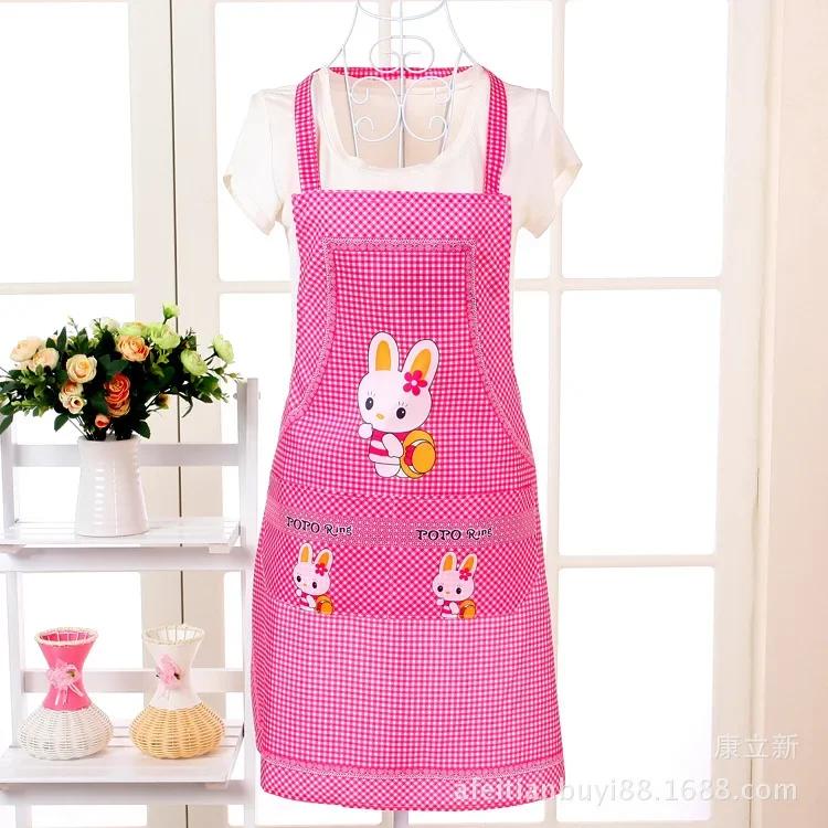 Cartoon Kitchen Cooking Apron Rabbit Sleeveless Double Pocket Household Cleaning Aprons for Adults Women Lady Cloth Protect