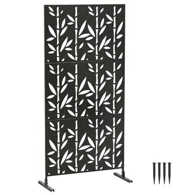 Decorative Outdoor Privacy Screen Decorative Garden Claustra 3 Panels Bamboo Pattern Metal 92x40x192cm Black