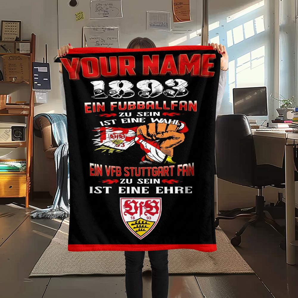 1pz Coperta di Flanella Personalizzata con Nome e Motivo VfB Stuttgart Adatta a Tutte le Stagioni per Arredamento Casa Calore e Comfort Regali Regalo Festivo_xia