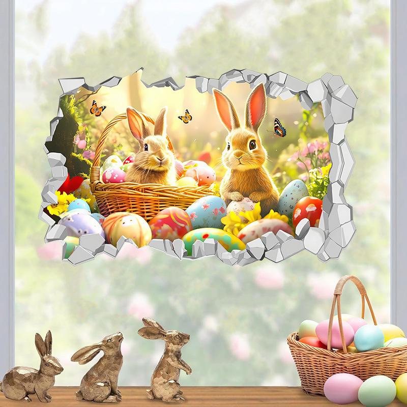 Creative Easter Wall Stickers 3D Breakthrough Stickers Easter Bunny Wall Decals For Home Roomm Room Party