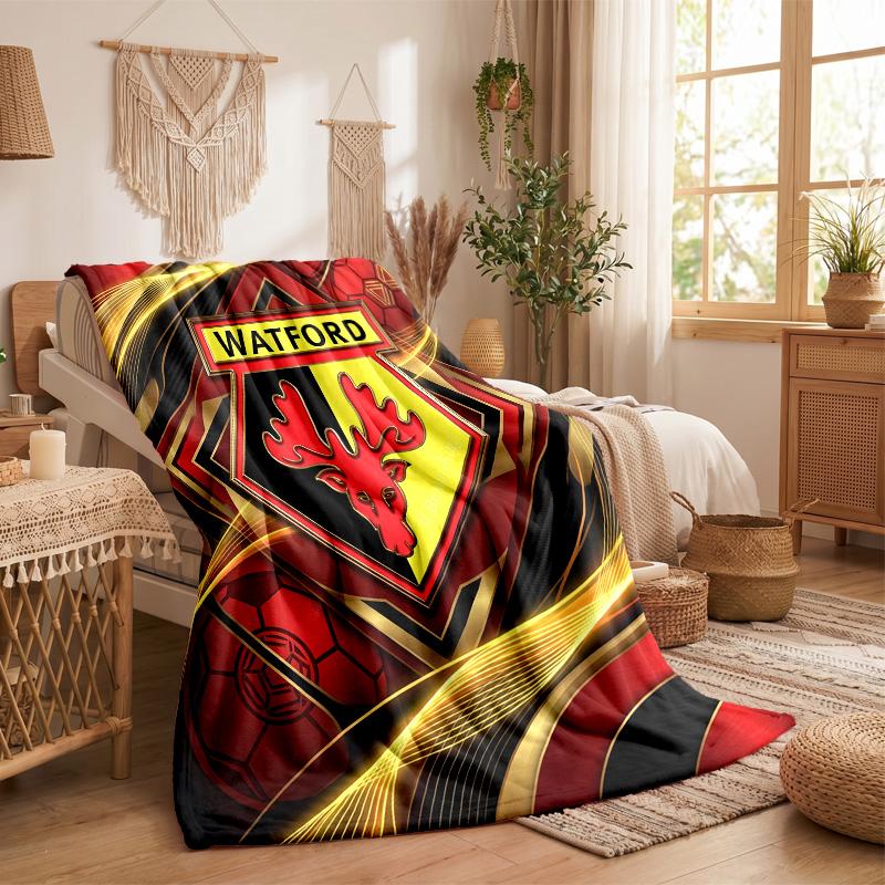 Watford Football Print Flannel Blanket Soft Warm Sofa Bed Throw Blanket For Home Office Bedroom