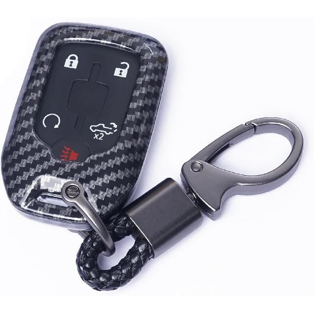 For GMC Key Fob Cover, Carbon Fiber Pattern Key Case for 2017-2022 2023 2024 Suburban Tahoe Silverado 1500 GMC Yukon XL Acadia Terrain Sierra 1500