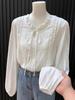 Petite Chic French Lace-up Collar Shirt for Women – White Blouse for Spring/Autumn