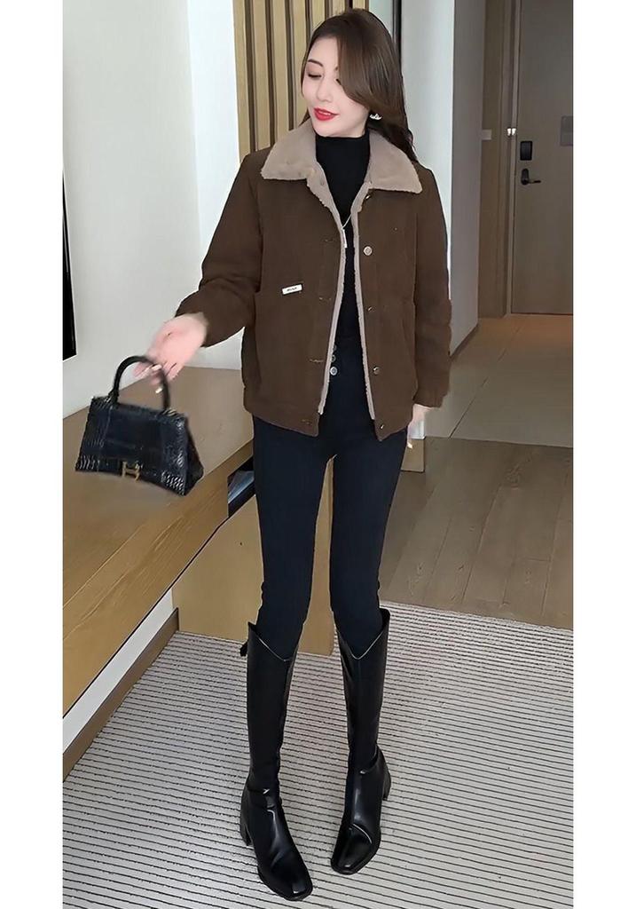 Women's Corduroy Petite Loose Warm Jacket - 2024 Autumn/Winter Collection