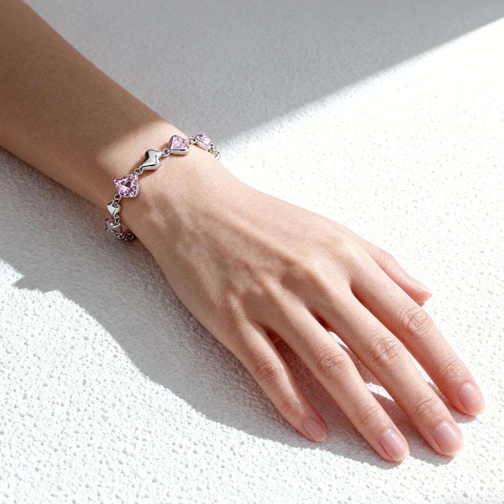 Women Bracelet S925 Silver Heart Rhinestone Simple Style Accessory Present for Friends Blue