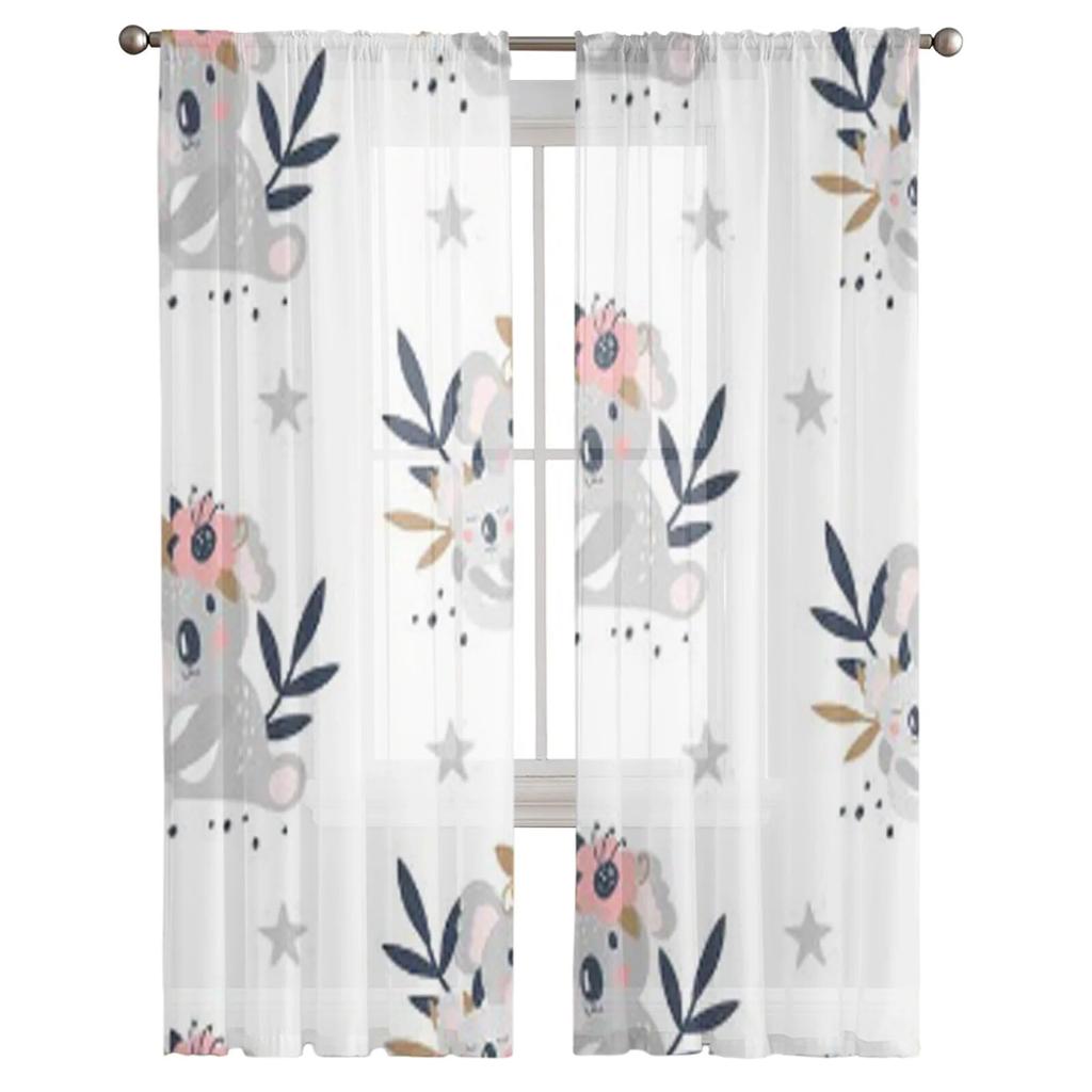 Niedlicher Koala, weißer Tüll, transparente Fenstervorhänge für Wohnzimmer und Schlafzimmer, moderne Chiffon-Voile-Organza-Vorhänge, Dekorvorhänge