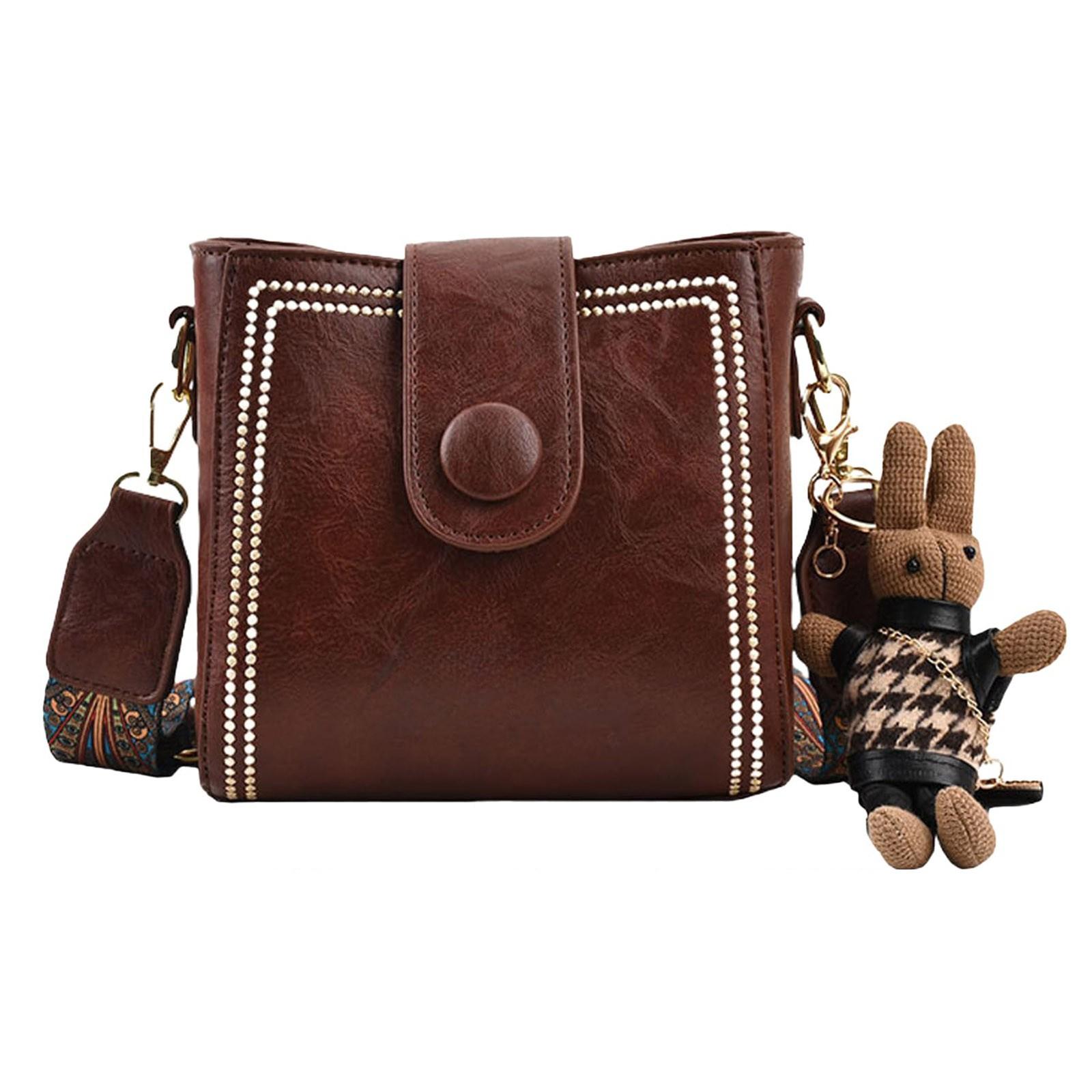 

Винтажная модная сумка с регулируемым широким плечевым ремнем, винтажная ретро-сумка для маленьких ведер для воды, с милыми подвесками в виде кукол кофейный