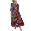 GMXIA Women's Long Retro Bohemian Pleated Sleeve Corset Printed Dress
