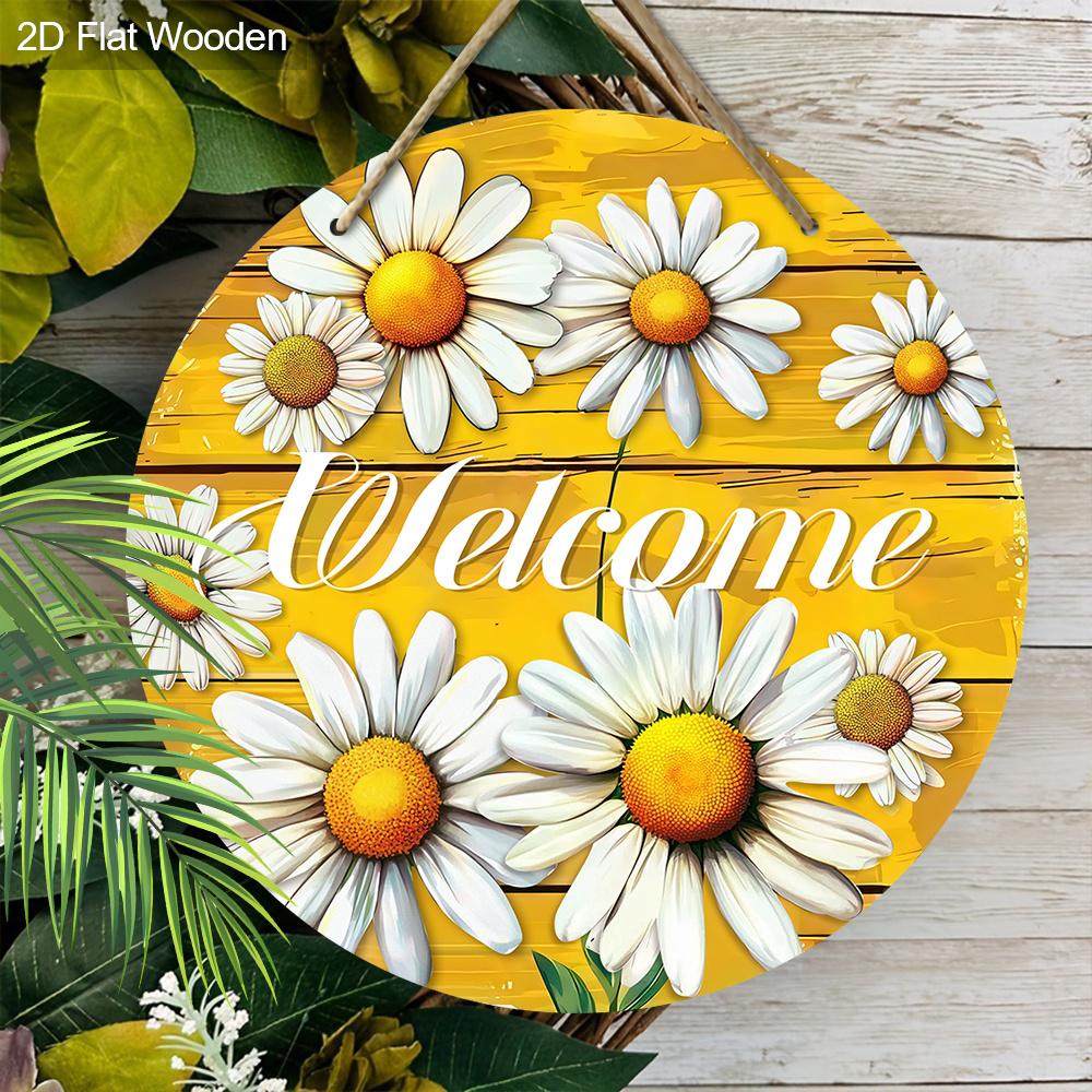 Daisy Welcome Wooden Sign, Charming Round Front Door Decor, Summer Floral Wall Hanging - Ideal Gift for Home & Garden Lovers