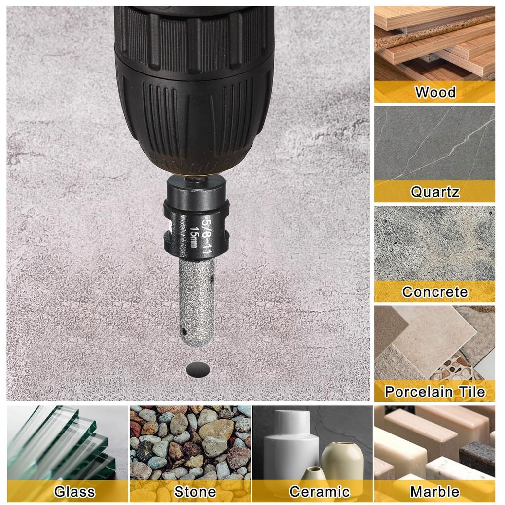 Uxcell Diamond Finger Milling Bit, 15mm, 2-Hole, 5/8"-11 Screw, for Marble Countertops, Hole Enlargement and Shaping, Black