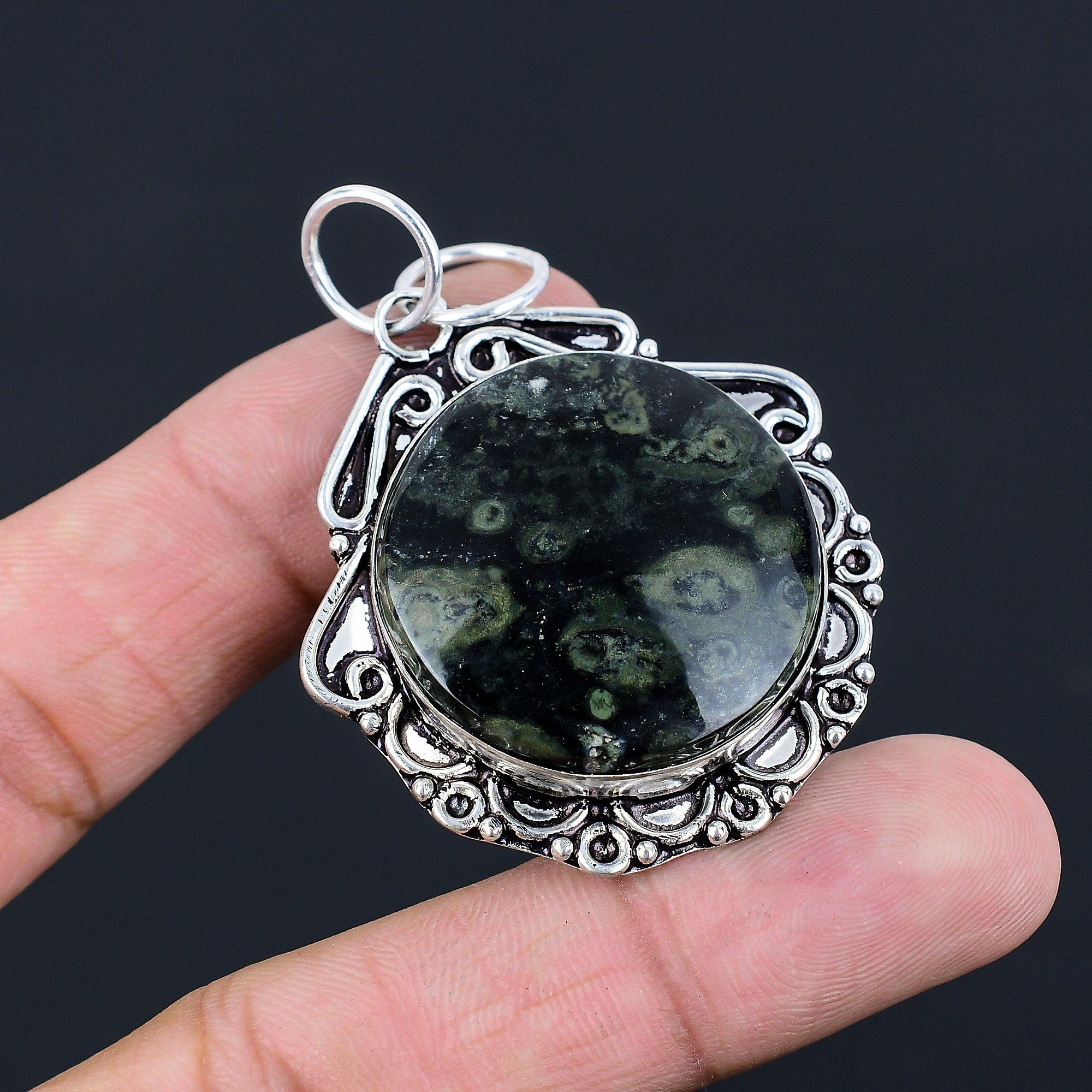 Круглый Камень Яшма Камбаба Оправа из Серебра 925 Пробы Помол Мать Подвеска Ювелирные Изделия