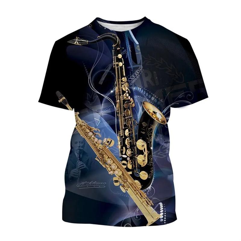 Classic Men's T-shirt Summer Music Saxophone 3d Print Streetwear Tees Casual Blouse Shirt Oversized Loose Ropa Hombre Male Tops