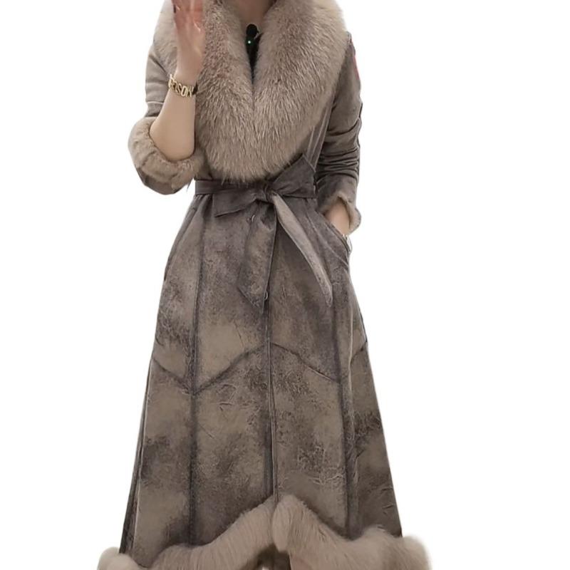 New Fur Integrated Coat Women's Medium Knee Long Imitation Fox Rabbit Fur Fur Collar Fur Coat