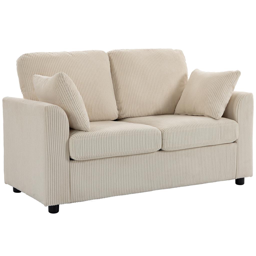 Corduroy Sofa, 2-Seater, 144 cm Wide, Wide Padded Seat, 2 Cushions, Beige