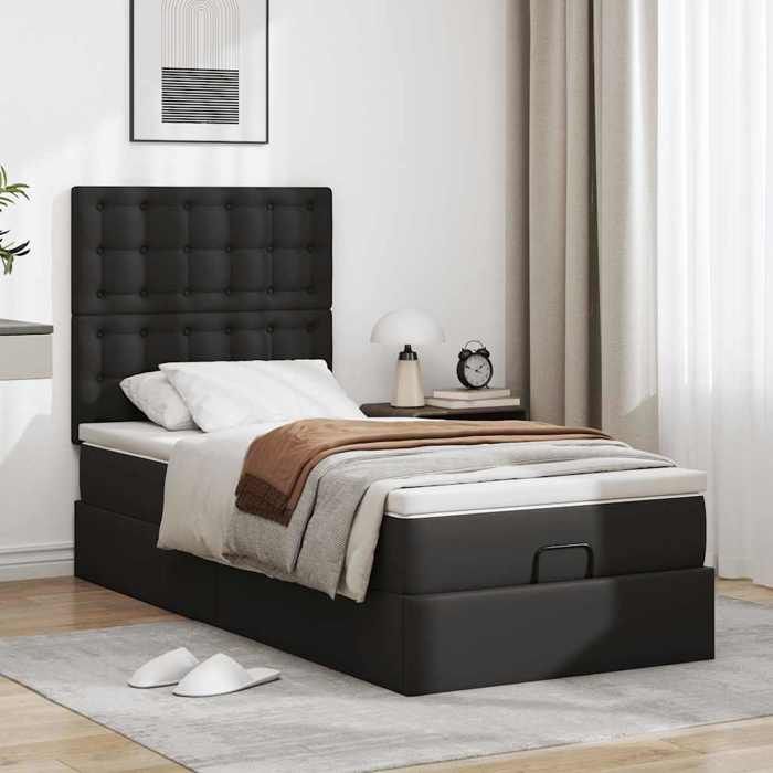 Exclusive House - Ottoman Bed with Black Faux Leather Mattress 90x200 Cm