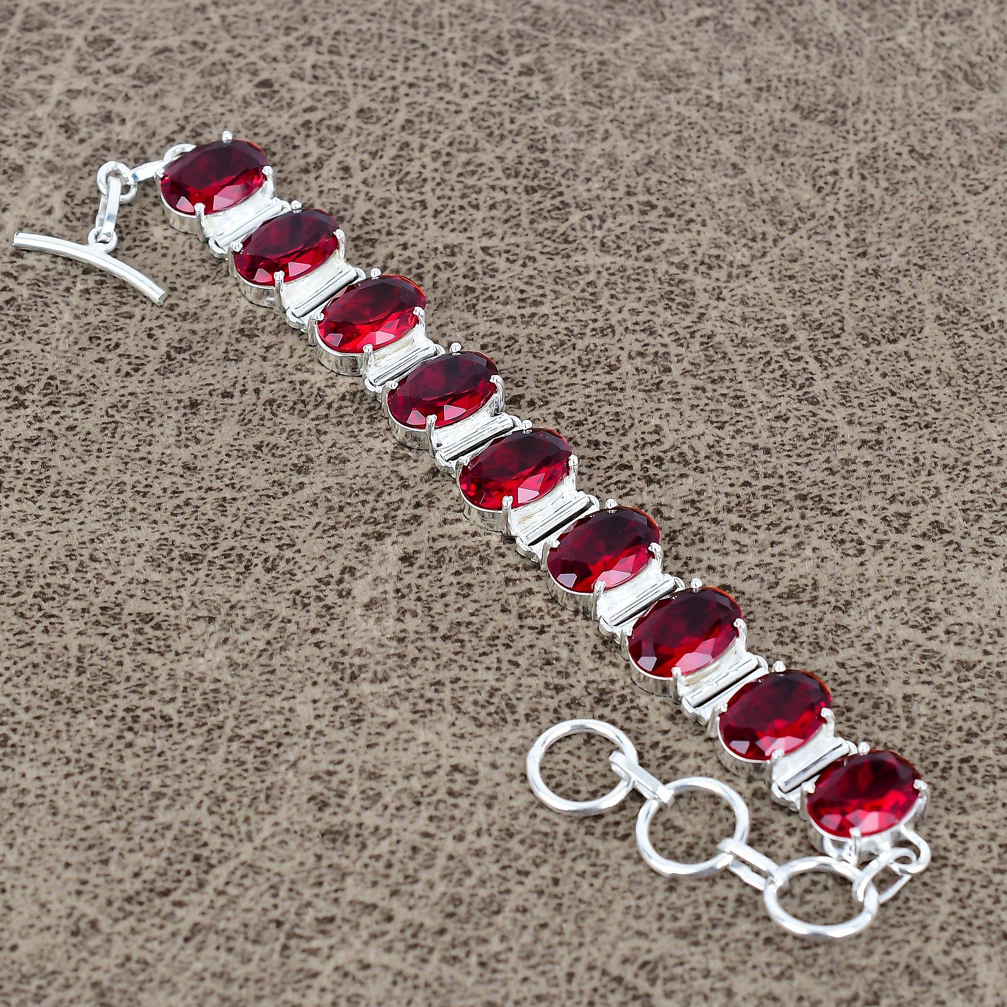 

Garnet Gemstone Handmade 925 Sterling Silver Bracelet 7-8 KKG-143