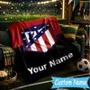 Custom Name Atletico Madrid Crest Flannel Blanket, Use for Birthday/Holiday Gift, Soft Blanket for Sofa/Bed/Camping/Office, Home Decor