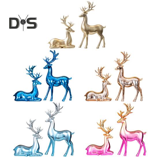 2Pcs Casal Rena Estatueta De Pé Deitado Cervo Estátua Resina Alce Escultura Natal Escritório Em Casa Estante Decoração De Mesa Ornamento