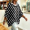 Women's Polka Dot Print Drawstring Hooded Sweatshirt Loose Fit Casual Top