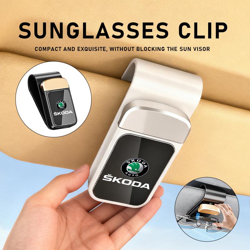 For Skoda Car Sun Visor Glasses Holder Eyeglass Mount Compact Clip Interior Accessories Kodiaq Fabia Kamiq Karoq Octavia 2 3