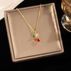Korean Style Fresh Red Cherry Pendant Titanium Steel Zircon Clavicle Necklace Women Summer Versatile